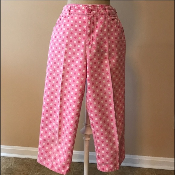 BillBlass Jeanswear Pink and White Polka Dot Twill Capris - Picture 2 of 7